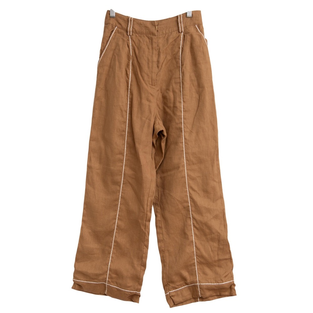 SANCIA Linen Wide Leg Pants Anthropologie Tan Minimalist Boho Chic Quiet Luxury